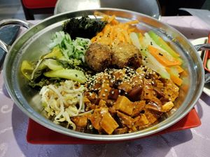 Bibimbap. Wasn't a fan of the sauce. The fried balls were tasty though at Mei Lai Wa in San Jose