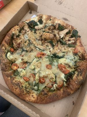 Half pesto half chicken garlic   at Buffalo Pizza and Ice Cream in Sacramento