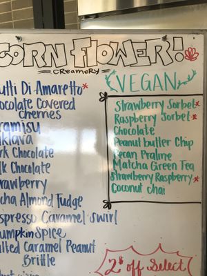 Vegan ice cream options  at Buffalo Pizza and Ice Cream in Sacramento