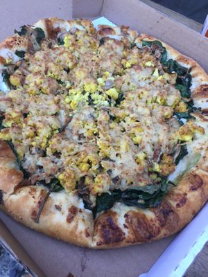 Vegan breakfast pizza, two favorites in one :) at Buffalo Pizza and Ice Cream in Sacramento