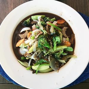 Steamed vegetables in soy sauce at El Zarape Malecón  in La Paz