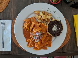 Chilaquiles (red) without creme and cheese at El Zarape Malecón  in La Paz