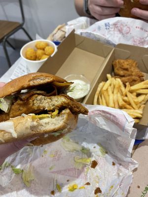 Temple burger with added vegan bacon  at Temple of Seitan - Camden in North West London