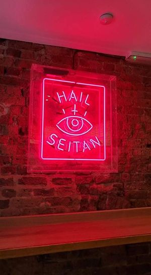 Cool sign at Temple of Seitan - Camden in North West London