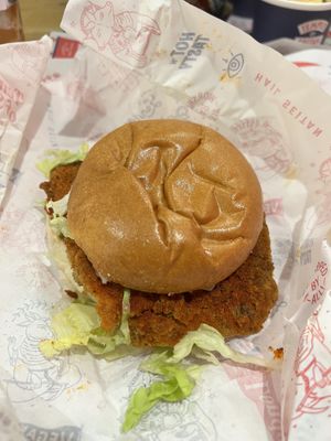 Hot nashville burger  at Temple of Seitan - Camden in North West London