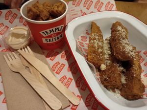 Popcorn bites and wings with parmesan at Temple of Seitan - Camden in North West London