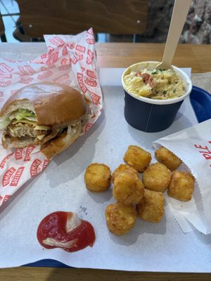 Stopped by for lunch. Chicken sandwich, tots and mac n cheese    at Temple of Seitan - Camden in North West London