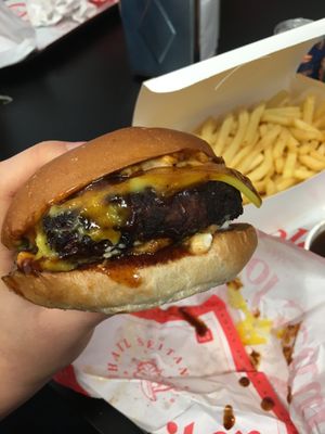 Bbq bacon and large fries at Temple of Seitan - Camden in North West London