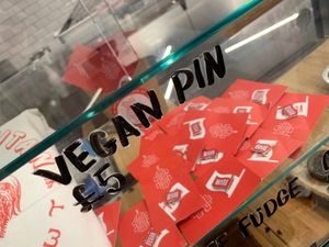 Woke badges at Temple of Seitan - Camden in North West London