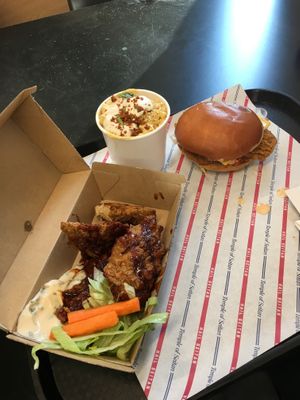 BBQ wings (easily the best thing on the menu!), Temple Spicy and a side of Mac and cheese. at Temple of Seitan - Camden in North West London