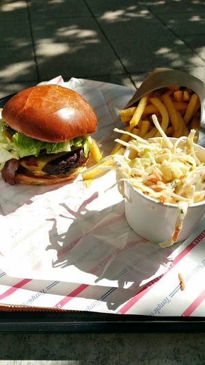 Burger+fries+coleslow at Temple of Seitan - Camden in North West London