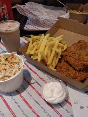 Chicken, chips, coleslaw and milkshake at Temple of Seitan - Camden in North West London