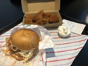 Buffalo glaze burger and hot wings  at Temple of Seitan - Camden in North West London
