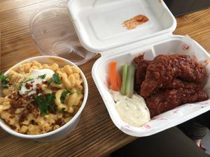 Mac n cheese and bbq wings at Temple of Seitan - Camden in North West London