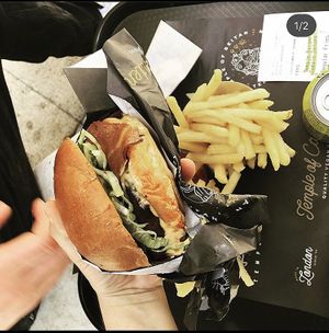 Burger and fries at Temple of Seitan - Camden in North West London