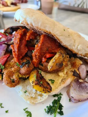 🥪Vegan sun-dried tomato sandwich with falafel, roasted veggies and hummus 🌿 at Bulaccino Cafe in Nadi