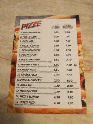 Menu at Pizzeria Cricek in Trebnje