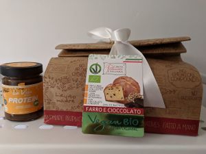 Vegan panettone and caramel spread. at Plant Based Market in Barcelona