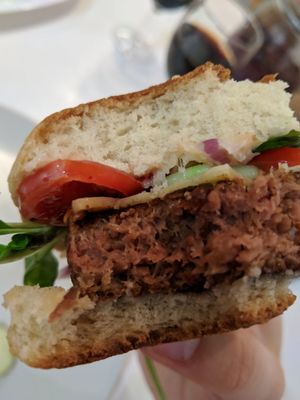 The Beyond Meat burger in a bun. at Plant Based Market in Barcelona