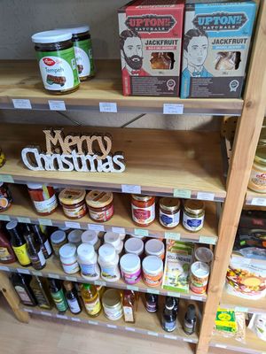 Jackfruit products, spreads, sauces at Plant Based Market in Barcelona