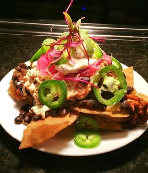 Jackfruit nachos - a wednesday night feature!  So good!  at Salt Springs Brewery in Saline