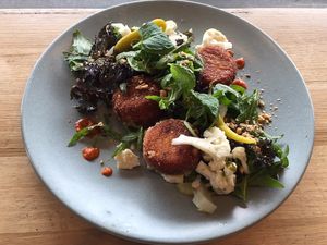 Vegan sweet potato croquettes with almond feta at Small Graces in Footscray