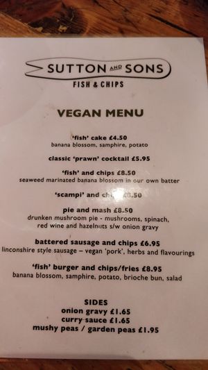 Menu at Sutton and Sons in North London