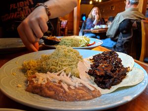 Mole with bean and rice at Polanco Restaurant in Asheville