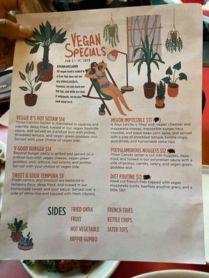 Vegan menu at Big Lug Canteen in Indianapolis