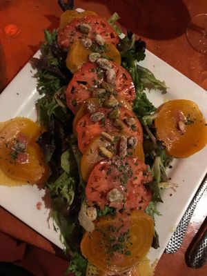 Golden Beet salad with sliced Roma Tomato and candied pistachios  at Sound Bites Grill in Sedona