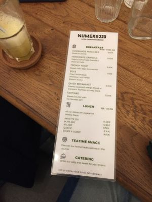 The menu at Numero 220 in Paris