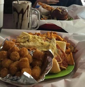 vegan chicken Parmesan sandwich with tater tots; vegan shake at Epic Deli in Mchenry