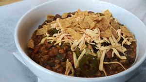 Vegan chili with impossible burger from crumbles at Epic Deli in Mchenry