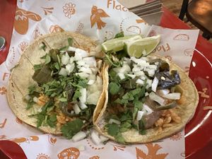 Poblano tacos without cheese  at Flaco's Tacos - Chicago Ave in Chicago