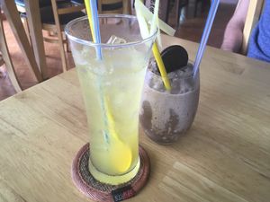 ginger ice tea and cookie coffee at Amitaba 2 in Ho Chi Minh City