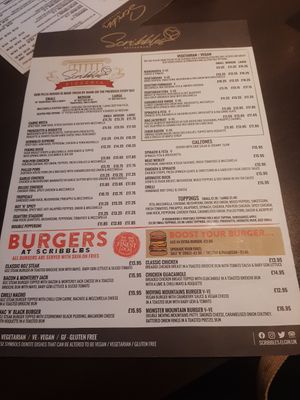 Menu at Scribbles Pizza House in Elgin