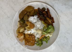 The eggplant and ‘pork’ dish was excellent   at Yuan Wei Veggie House in Masai