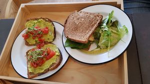 Avocado toast and panini at Eight - The Health Lounge in Lisbon