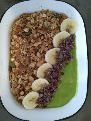 Smoothie bowl with spinach and and much more... Very tasty! at Eight - The Health Lounge in Lisbon