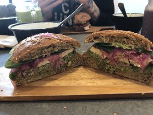 This is the tofu burger that’s on the menu. Very tasty! A healthy version of a vegan burger.  at Eight - The Health Lounge in Lisbon