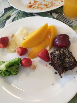 Frutas e brownie-meio seco at Botanico Buffet Vegetariano in Porto Alegre