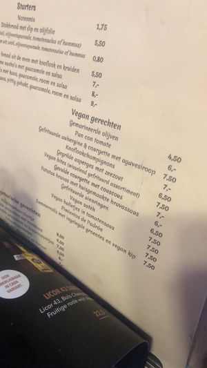 Vegan menu at Gaudi's in Amersfoort