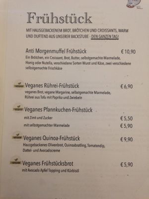 Vegan breakfast menue  at Anna's Cafe in Lueneburg