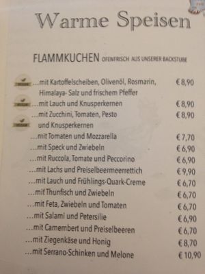 Vegan Flammkuchen options at Anna's Cafe in Lueneburg
