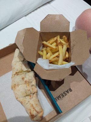 Cheezy garlic bread and skin on fries at Basement Browns in Coventry