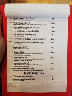 english menu at Střecha in Prague