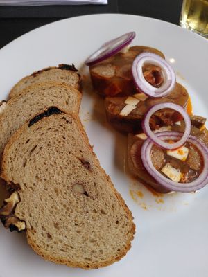 Tlačenka, typical Czech snack. Recommended! at Střecha in Prague