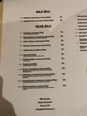 Menù   at Střecha in Prague
