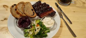 Ribs with pickled onions and sweet bread at Střecha in Prague