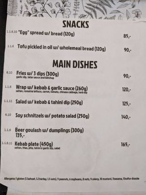 Menu 1 at Střecha in Prague